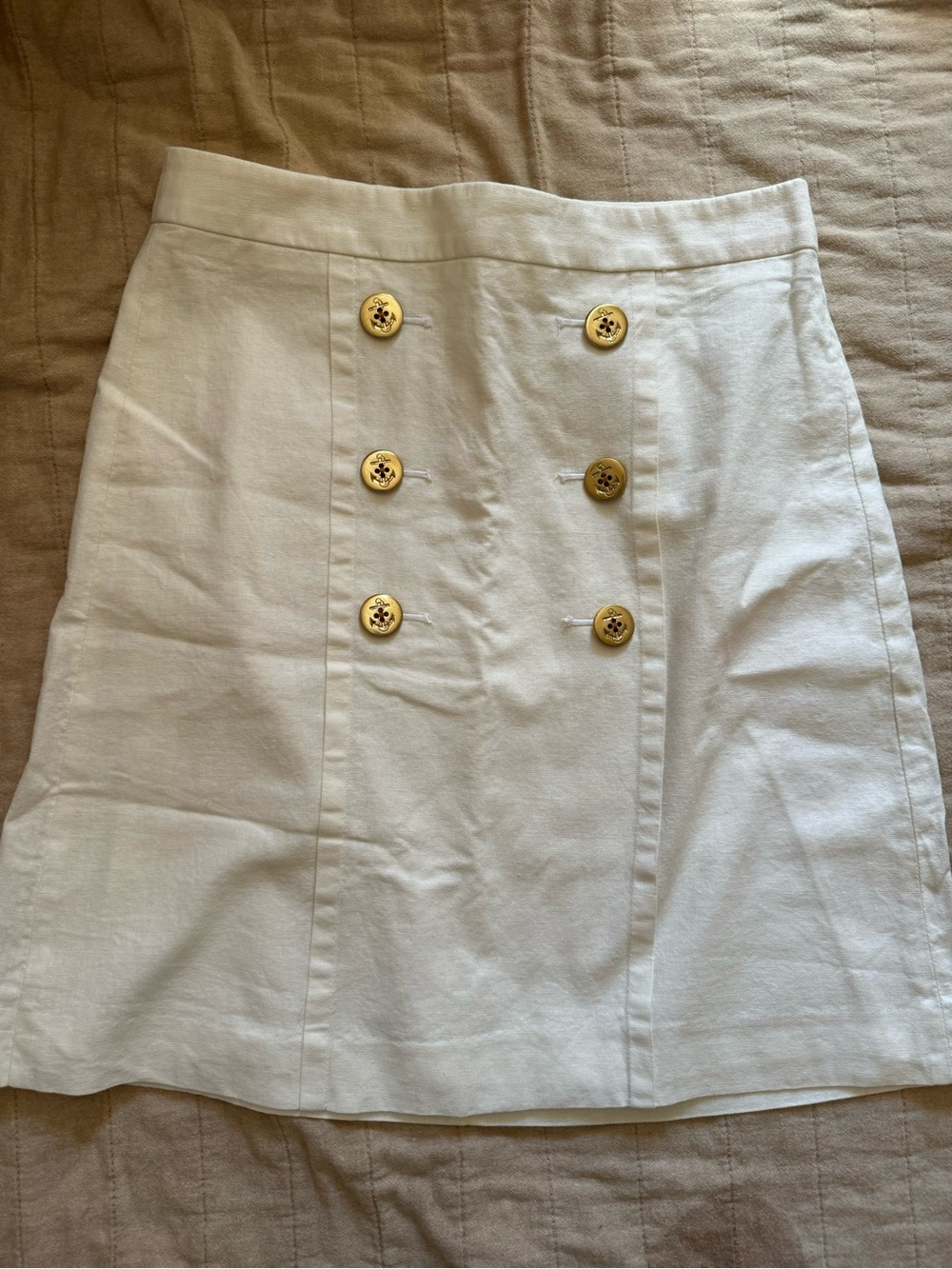 J. Crew Cream A-Line Skirt with Gold Buttons
